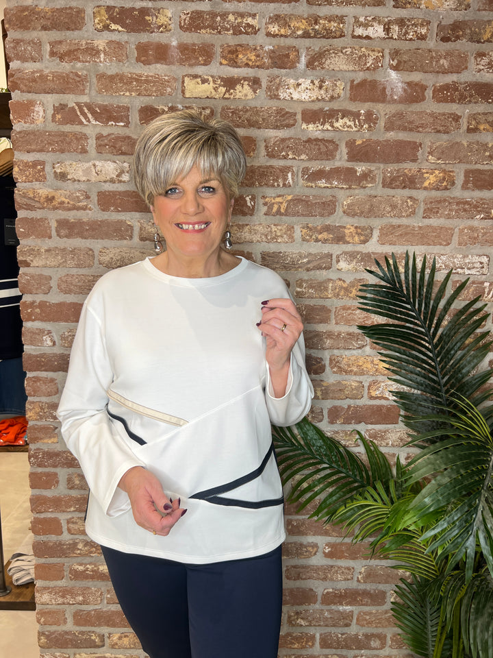 Peruzzi Zip Contrast Top in Ecru