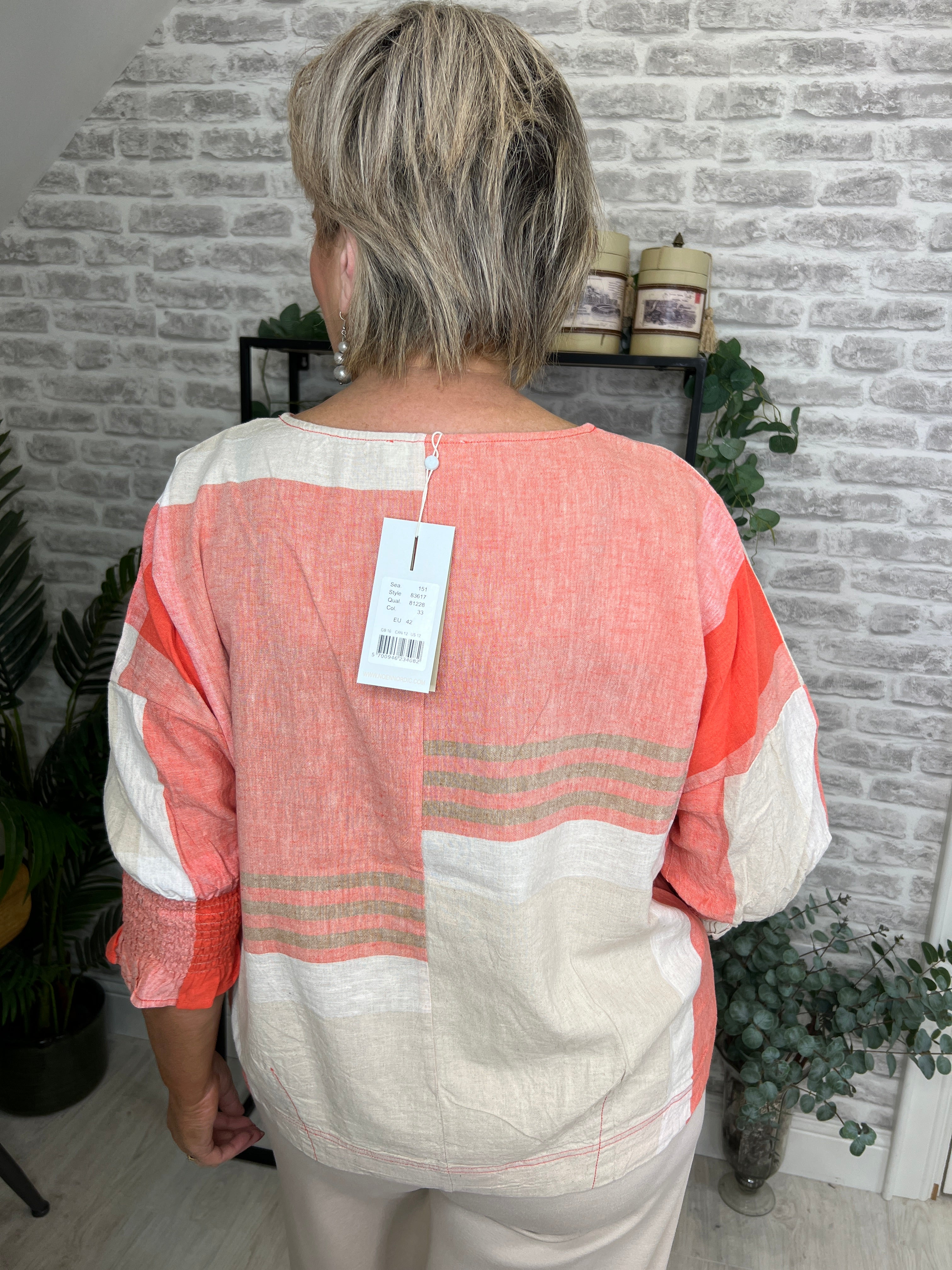 Noen Patterned Check Blouse In Orange multi