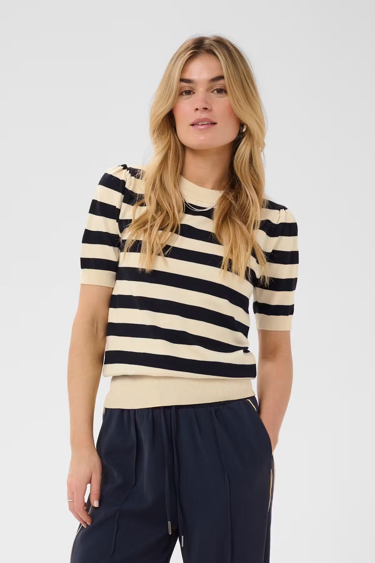 Striped pullover in navy & cream