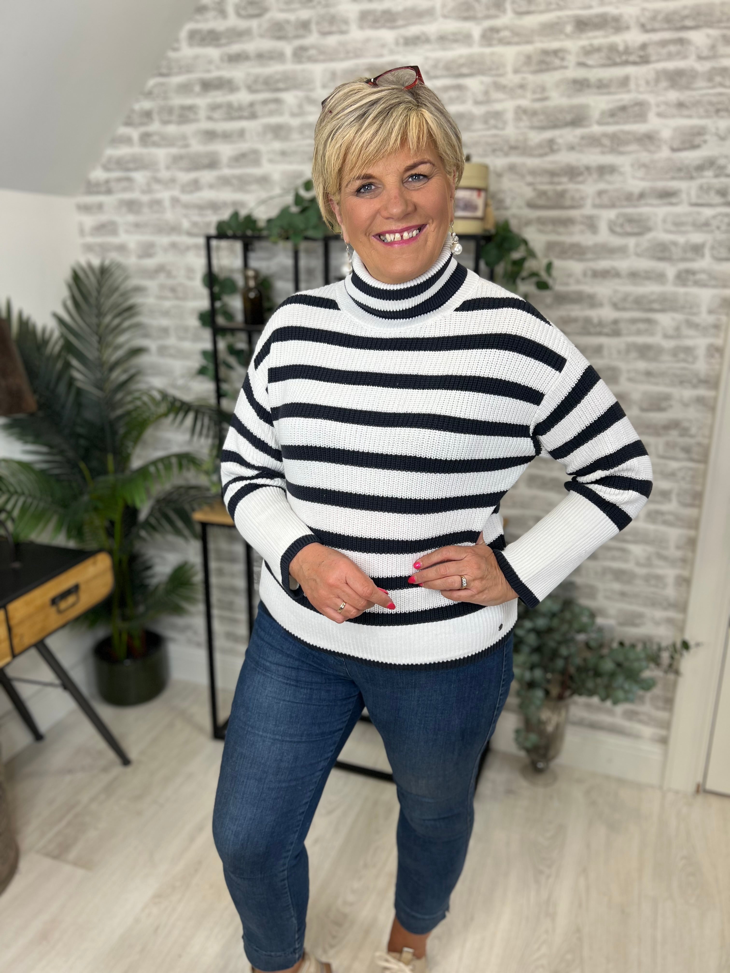 Monari Striped Jumper In Navy & Off white