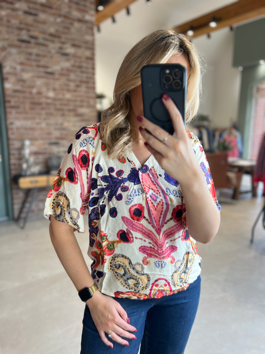 Culture Floral Blouse In Blue & Pink