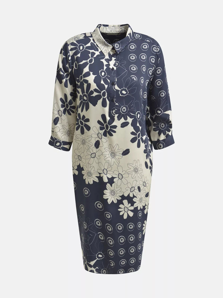 Milano Italy V-Neck Dress In Navy Print