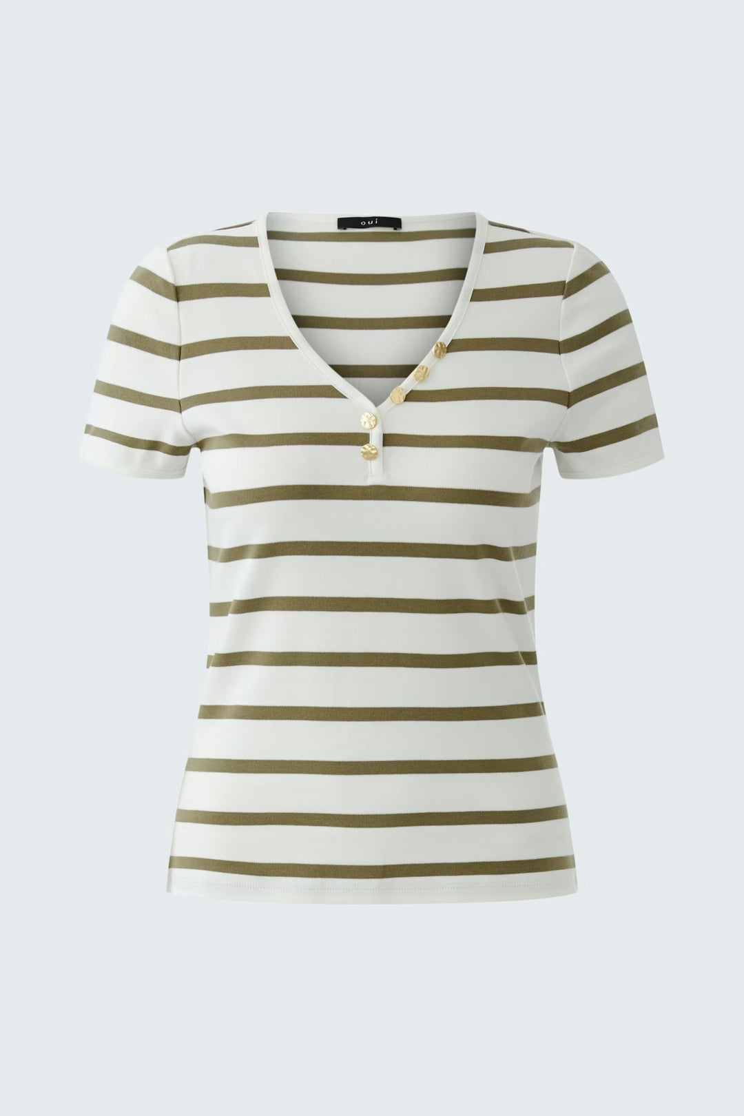 Oui Striped T-shirt In White & Khaki