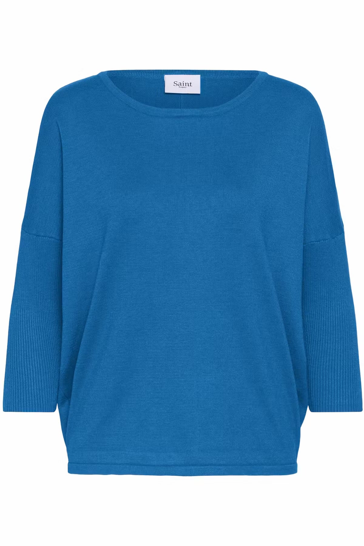 Plain round neck pullover in blue