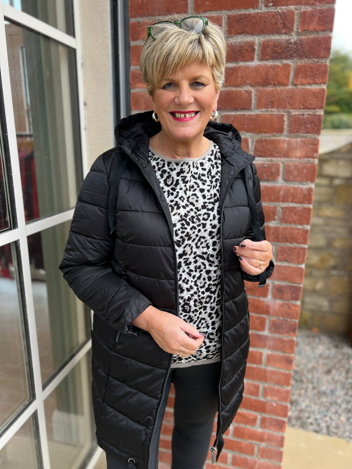 Monari Quilted Coat With Stripes at back In black