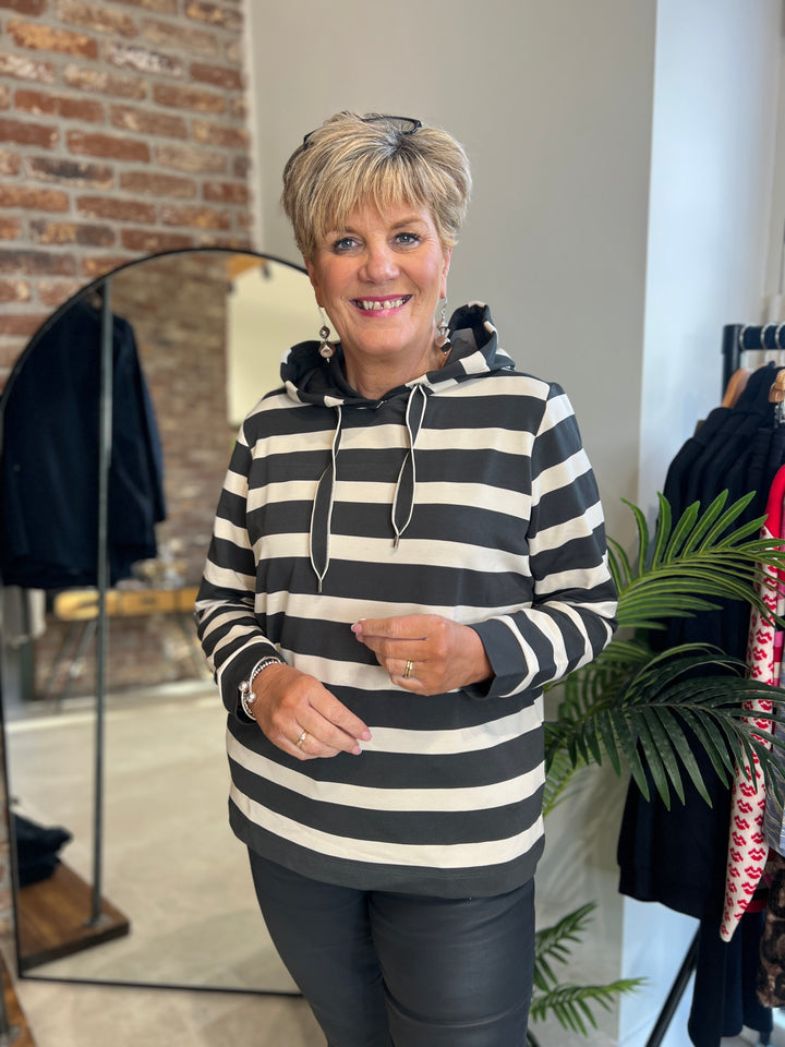 Cecil Striped Hoodie In Raw Khaki