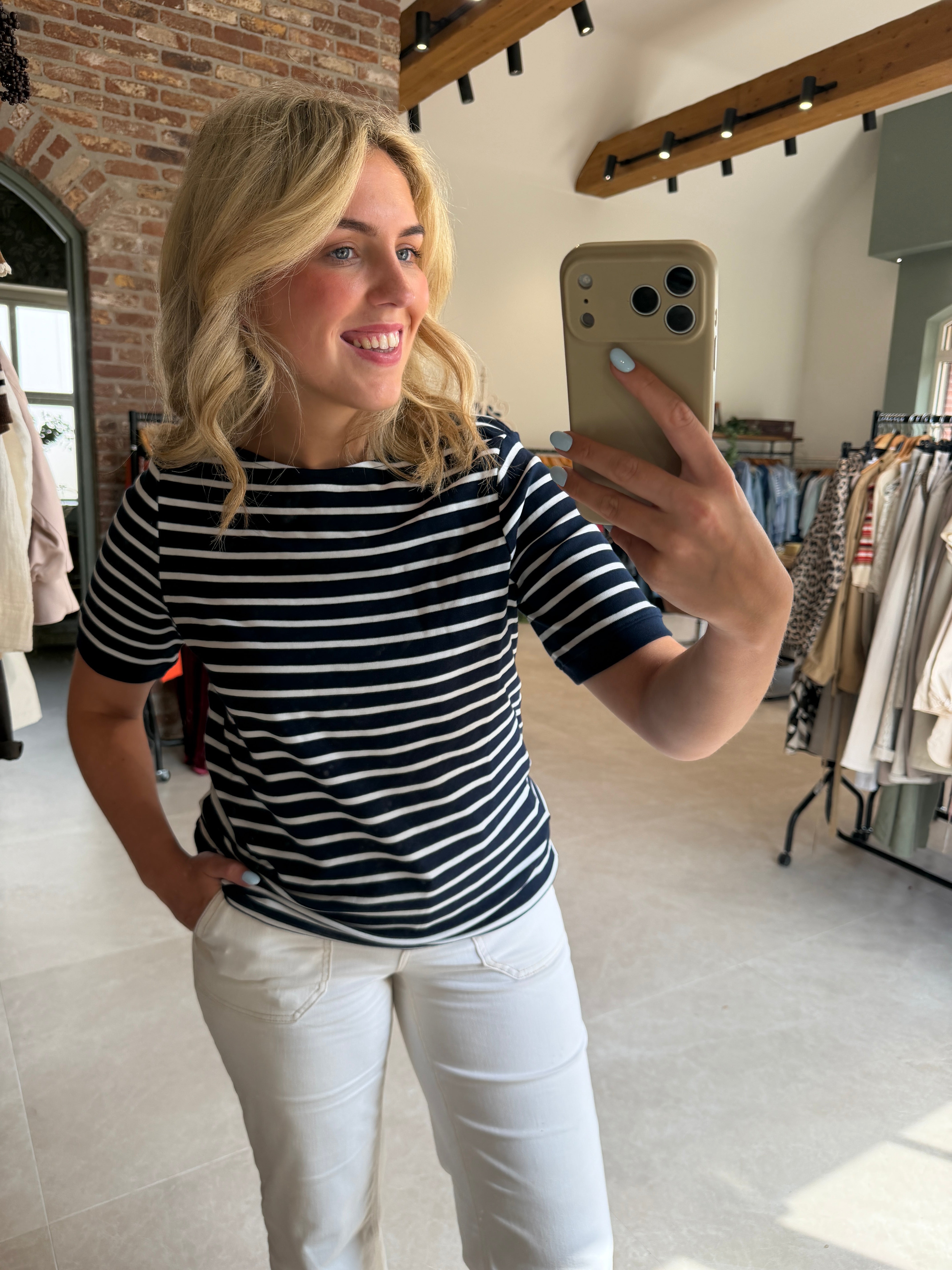 Street One boat neck Top in Darkest Blue