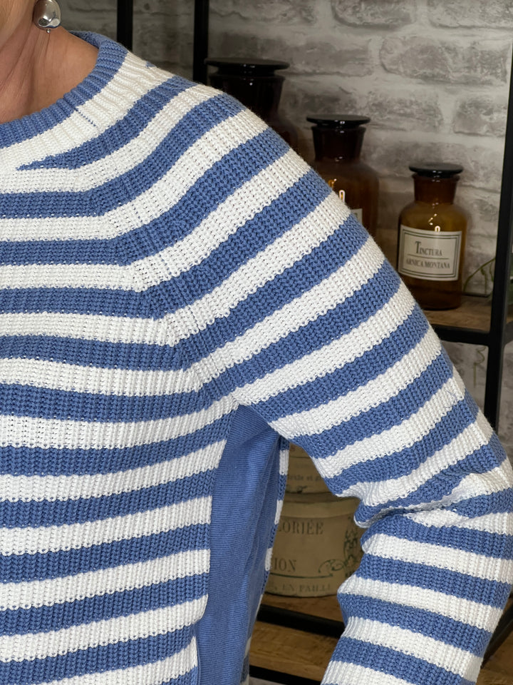 Oui Ruby Ribbed Jumper In Light Blue & White