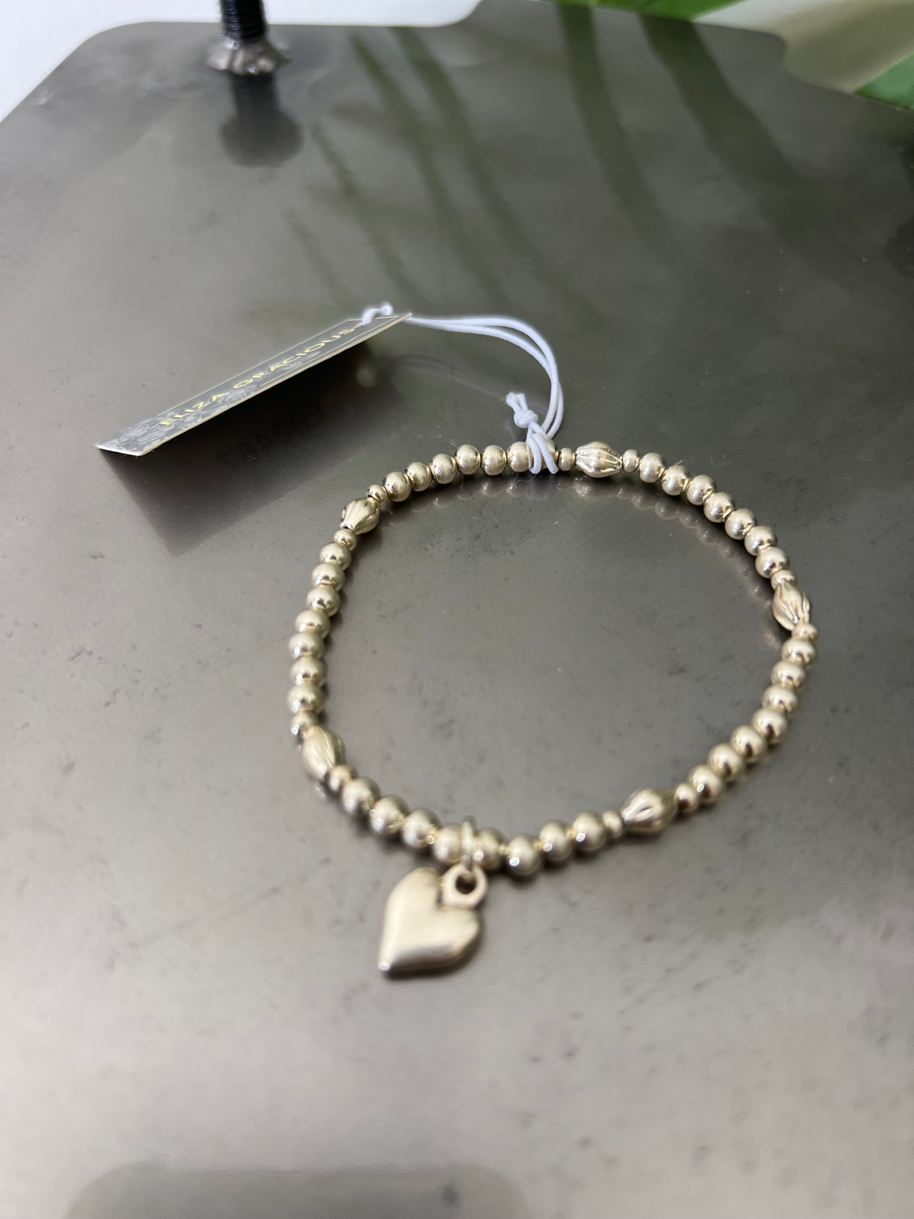 Eliza Gracious Bead Bracelet With Heart Charm In gold