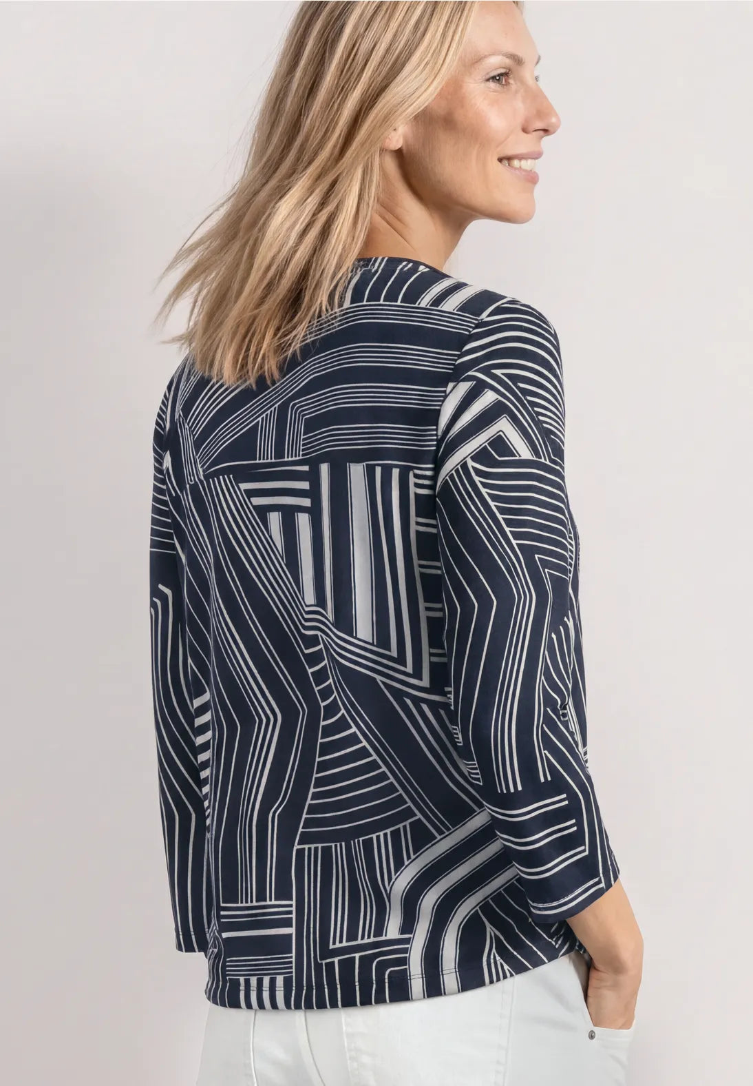Street One printed jersey top in darkest blue