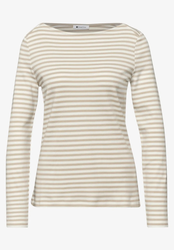 Street One Boat Neck Top In Cotton Beige
