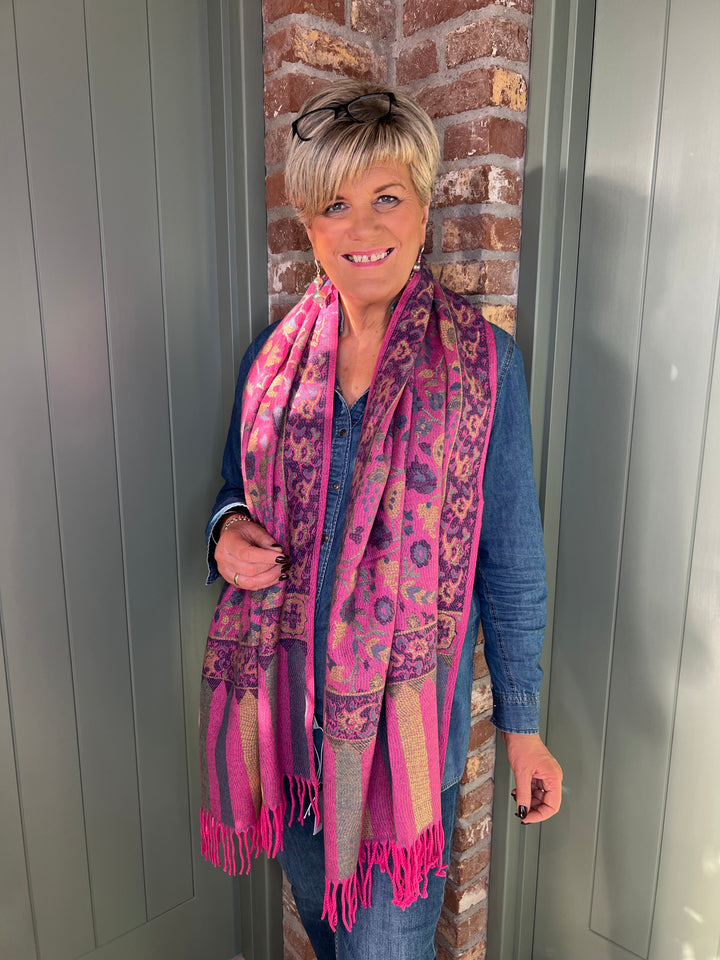 Sophie Flower Print Scarf In Fuchsia Multi