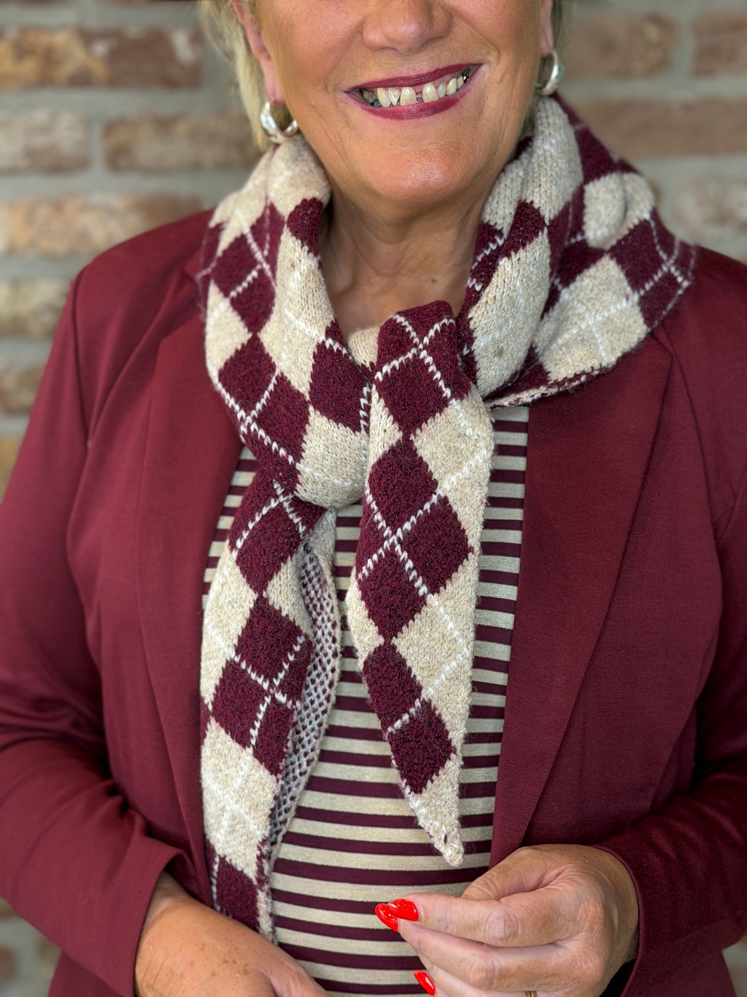 Patterned Triangle Scarf In Red Multi