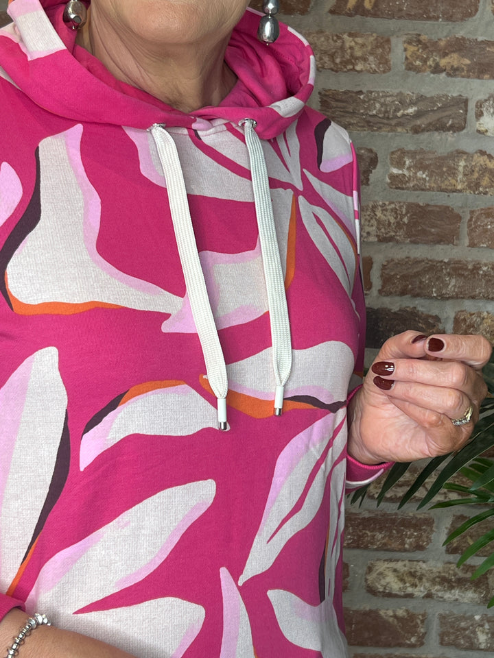 Cecil Floral patterned hoodie In beetroot pink
