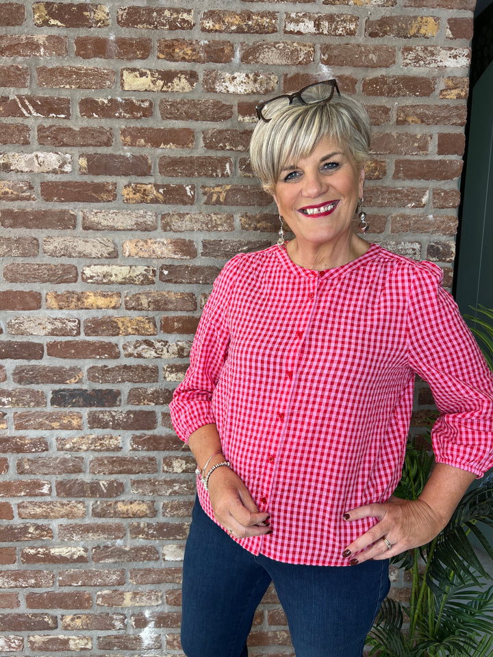 Street One Seersucker Gingham blouse In Salsa Red