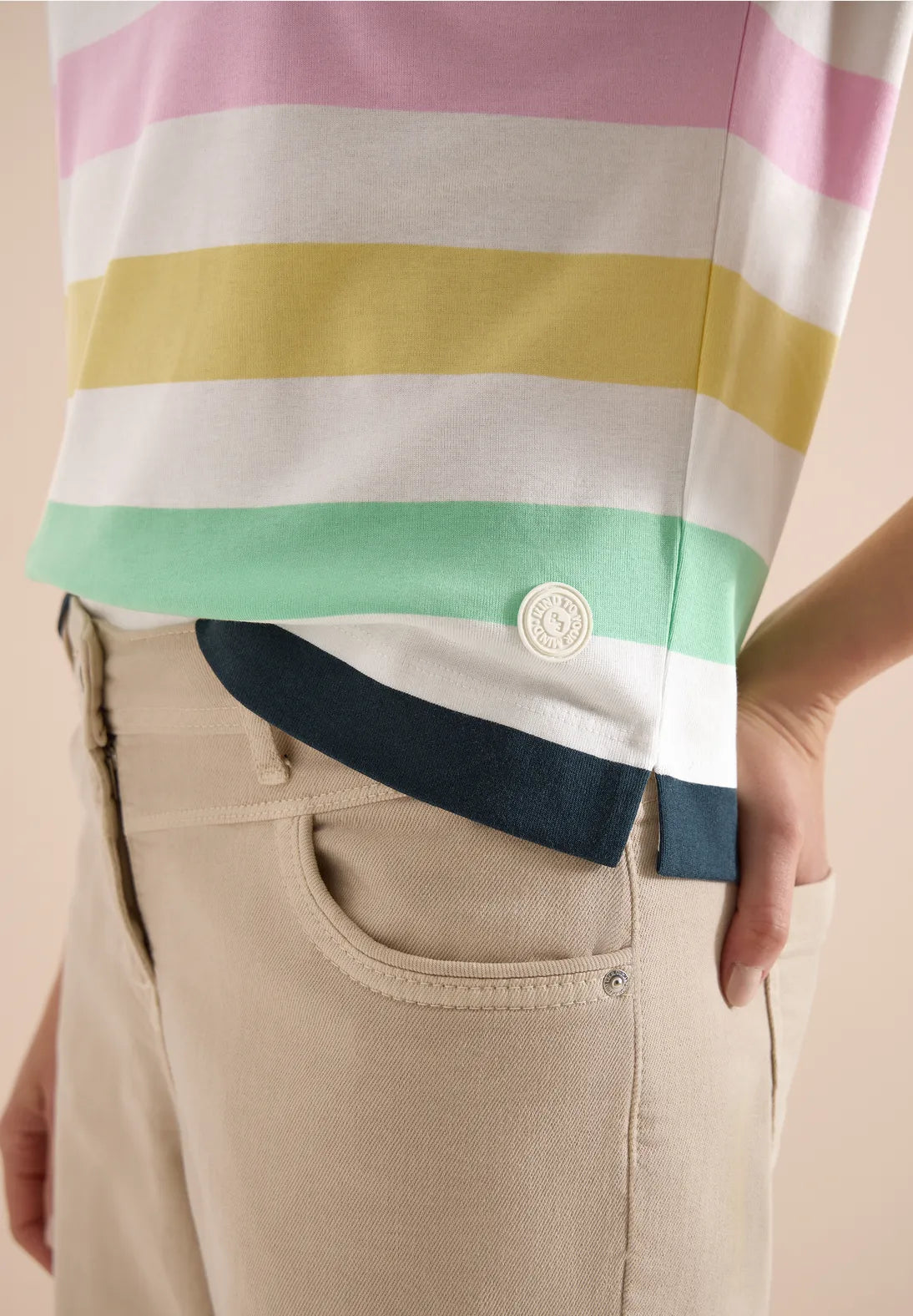 Cecil multi stripe T-shirt in Vanilla White