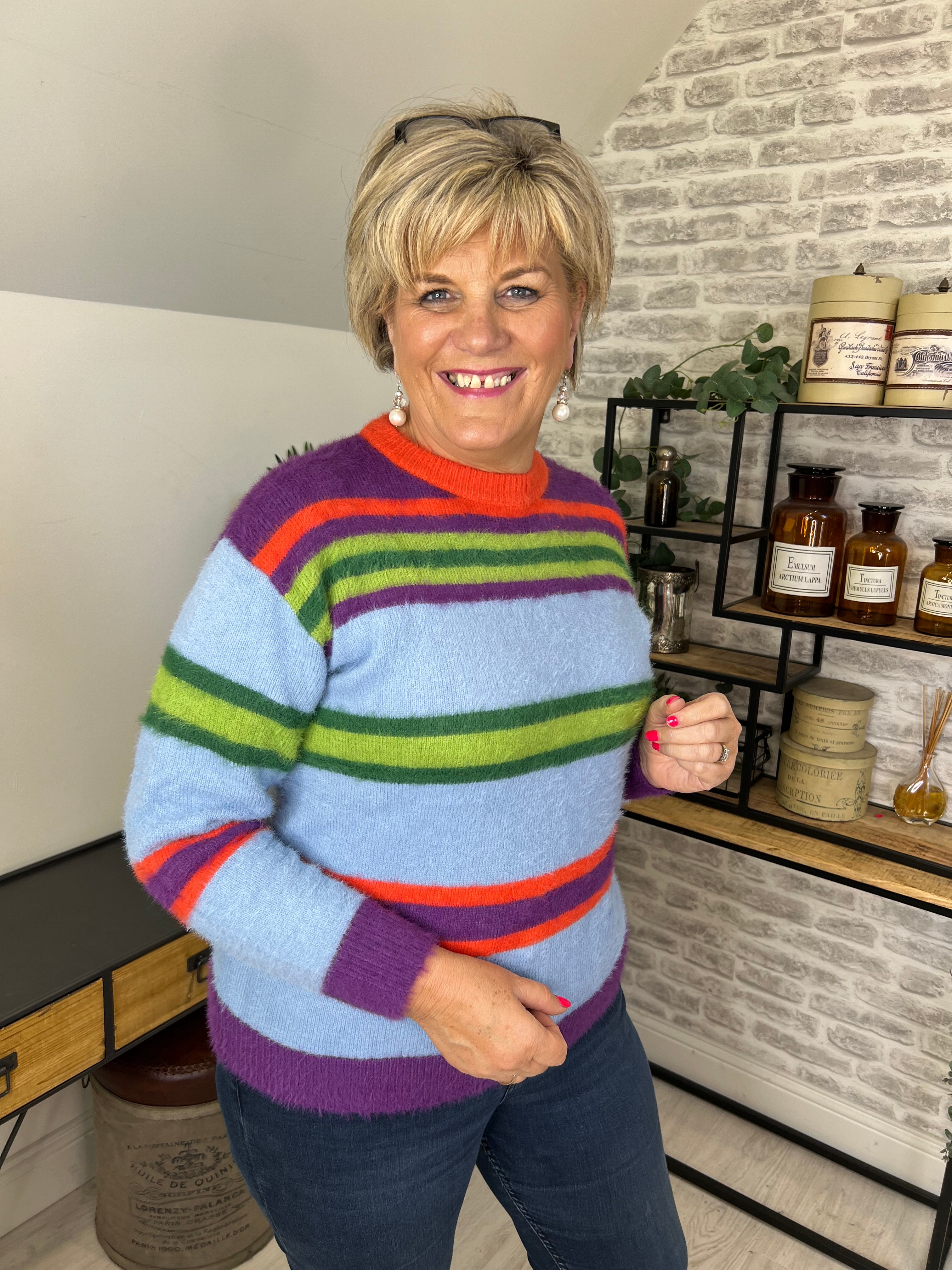 FRNCH Marla Striped Jumper In Blue Multi