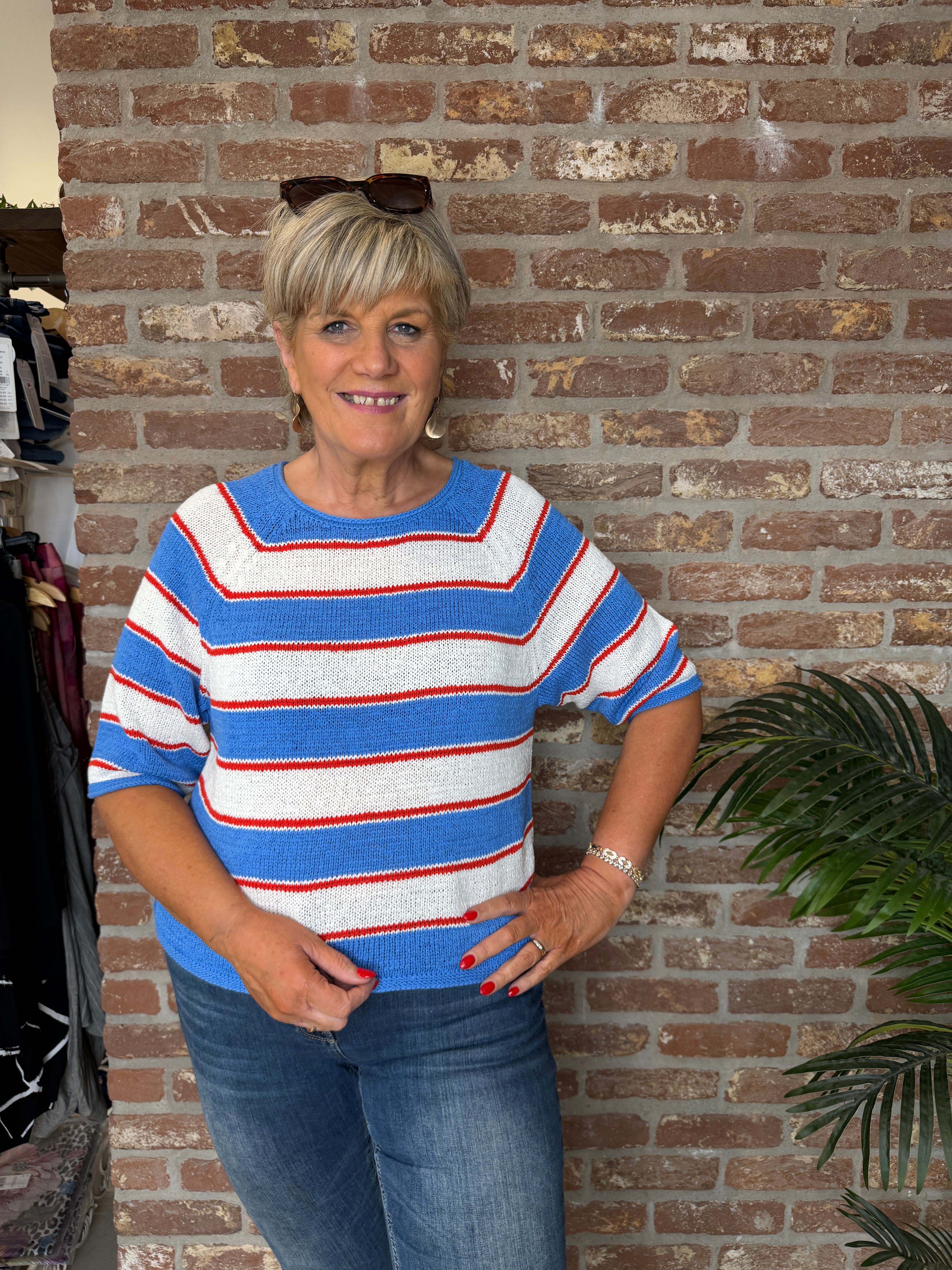 Oui striped pullover in blue & red multi