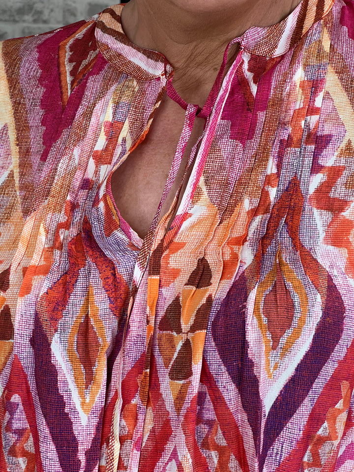 Monari Blouse With Ikat Print In Pink Multi