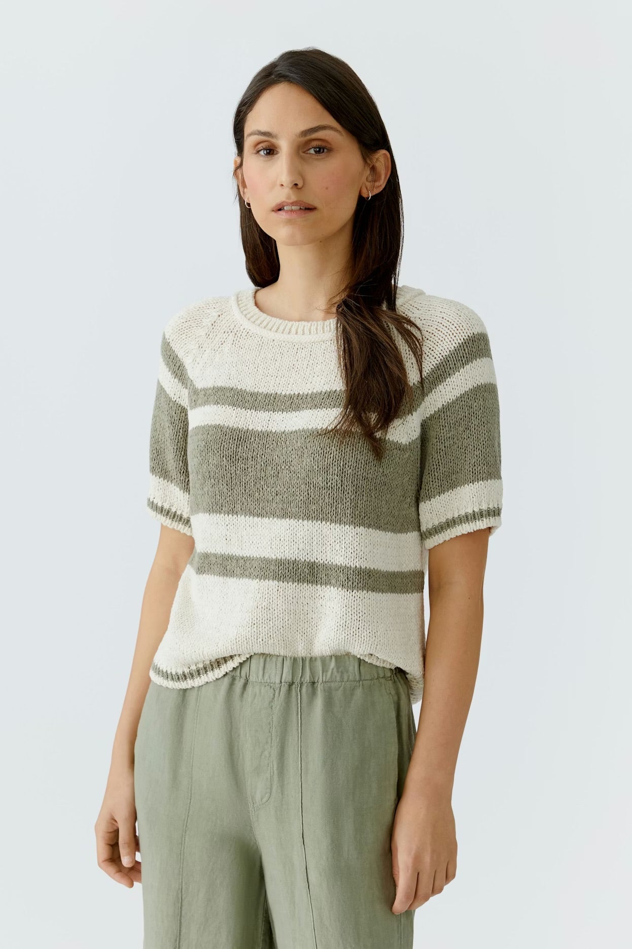 Oui striped jumper In white & green