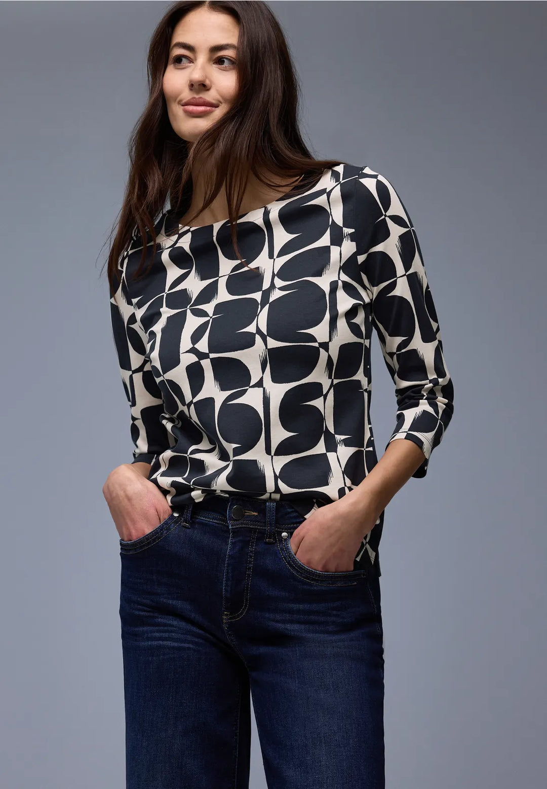 Street One Patterned Top In Shadowed Navy