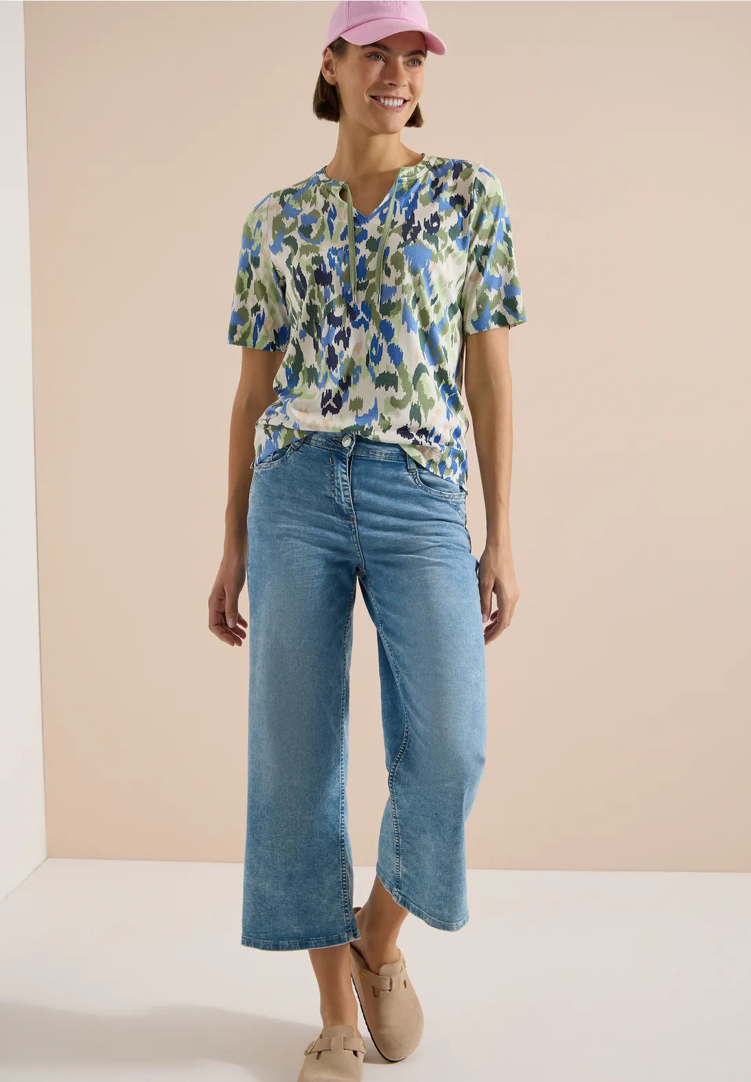 Cecil Patterned T-shirt With Toggles In Cashmere Beige