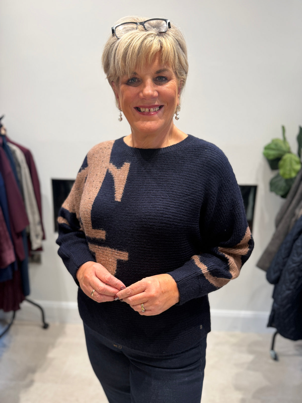 Letter patterned jumper in dark blue