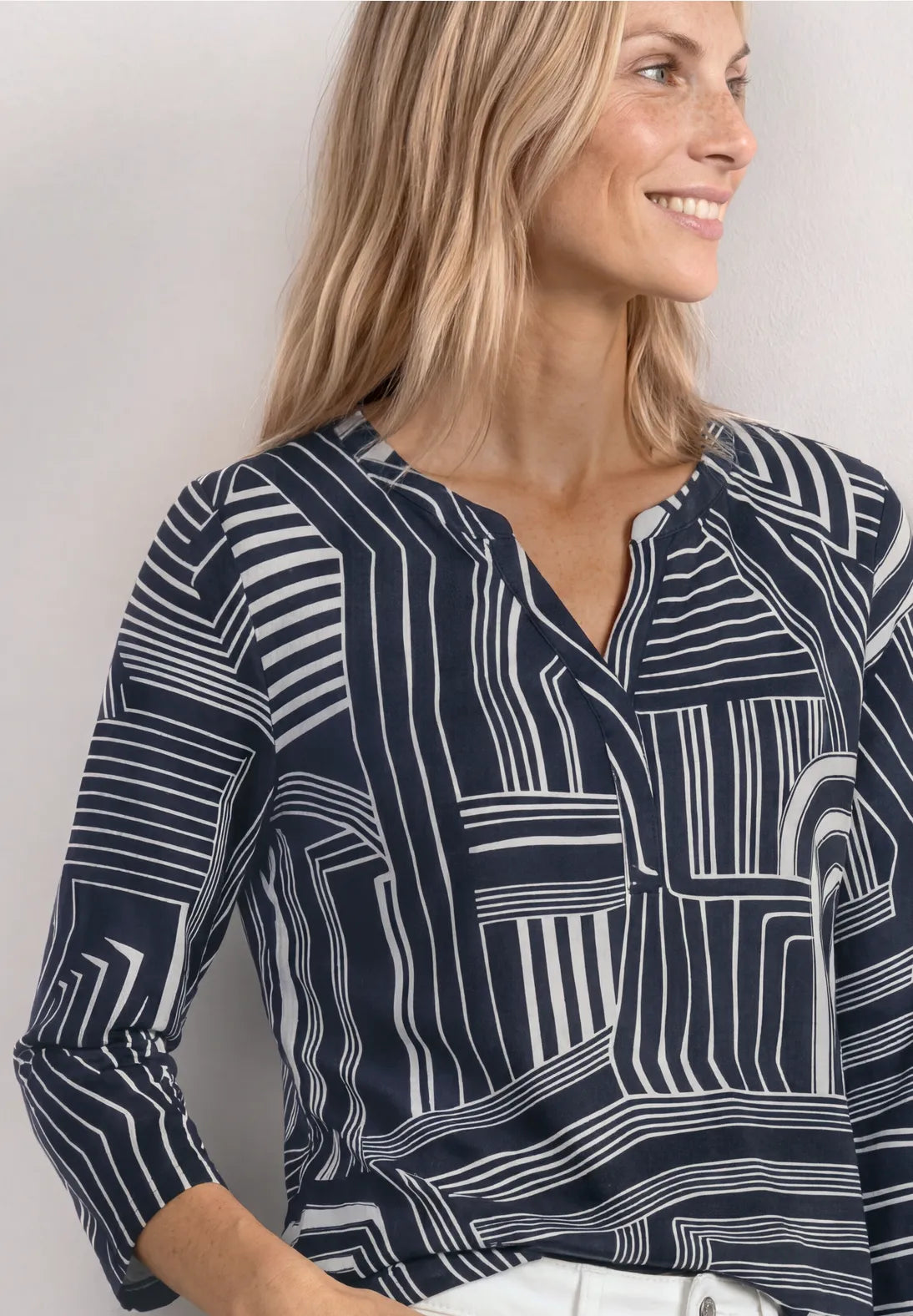 Street One printed jersey top in darkest blue