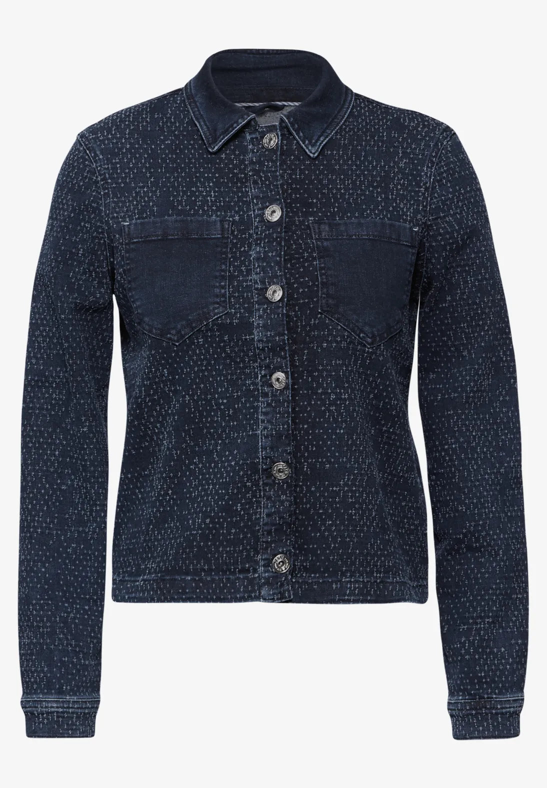 Cecil Boucle Look Denim Jacket In Mid Blue