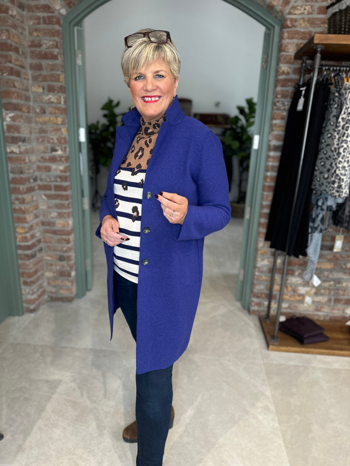 Oui Mayson Boiled Wool Coat In Blue Ribbon