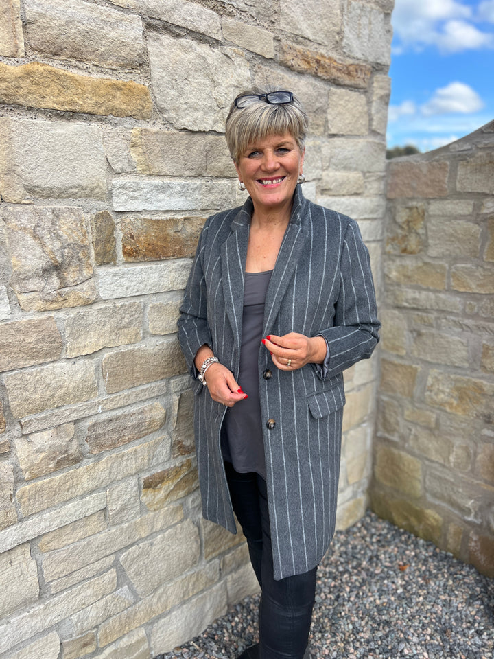 Peruzzi Pinstripe Jacket In Grey Multi