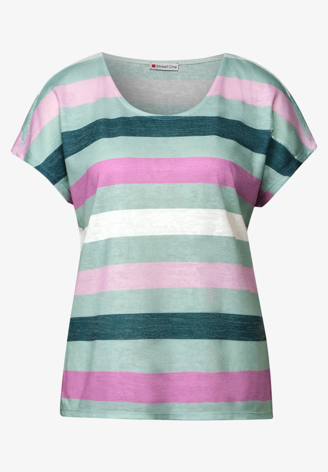 Street One T-shirt With Stripes In Soft Jade Green