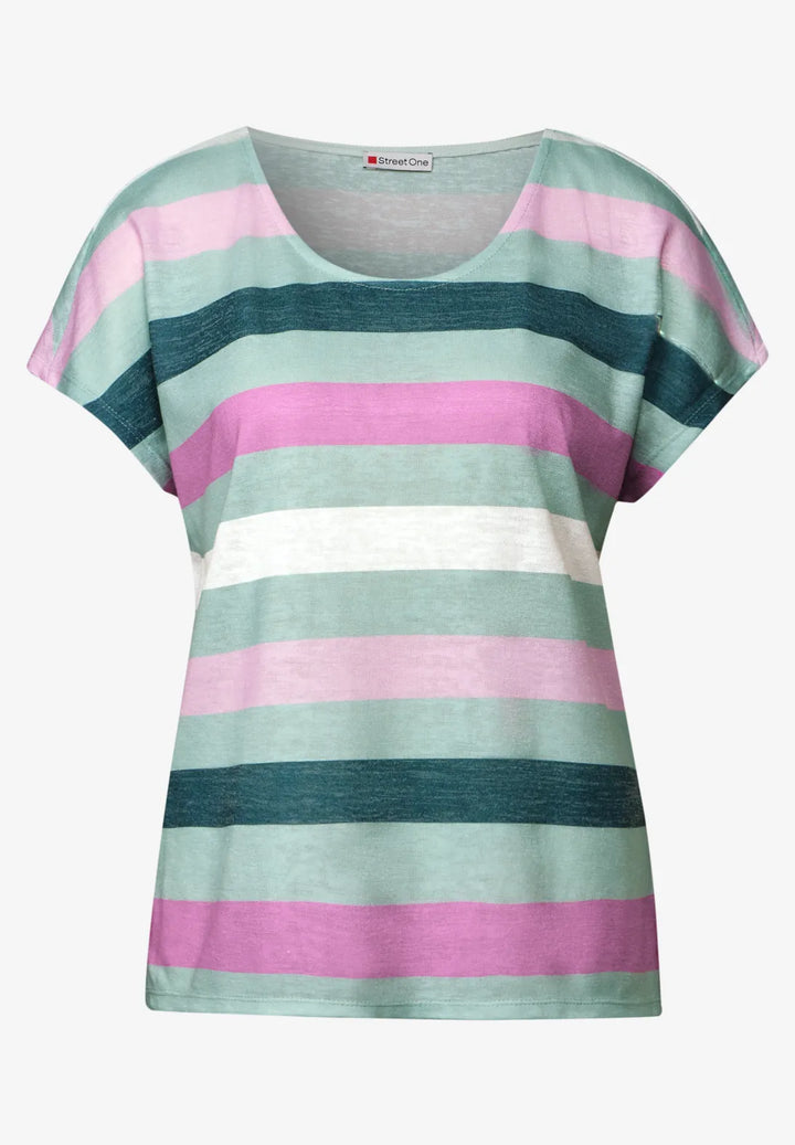 Street One T-shirt With Stripes In Soft Jade Green