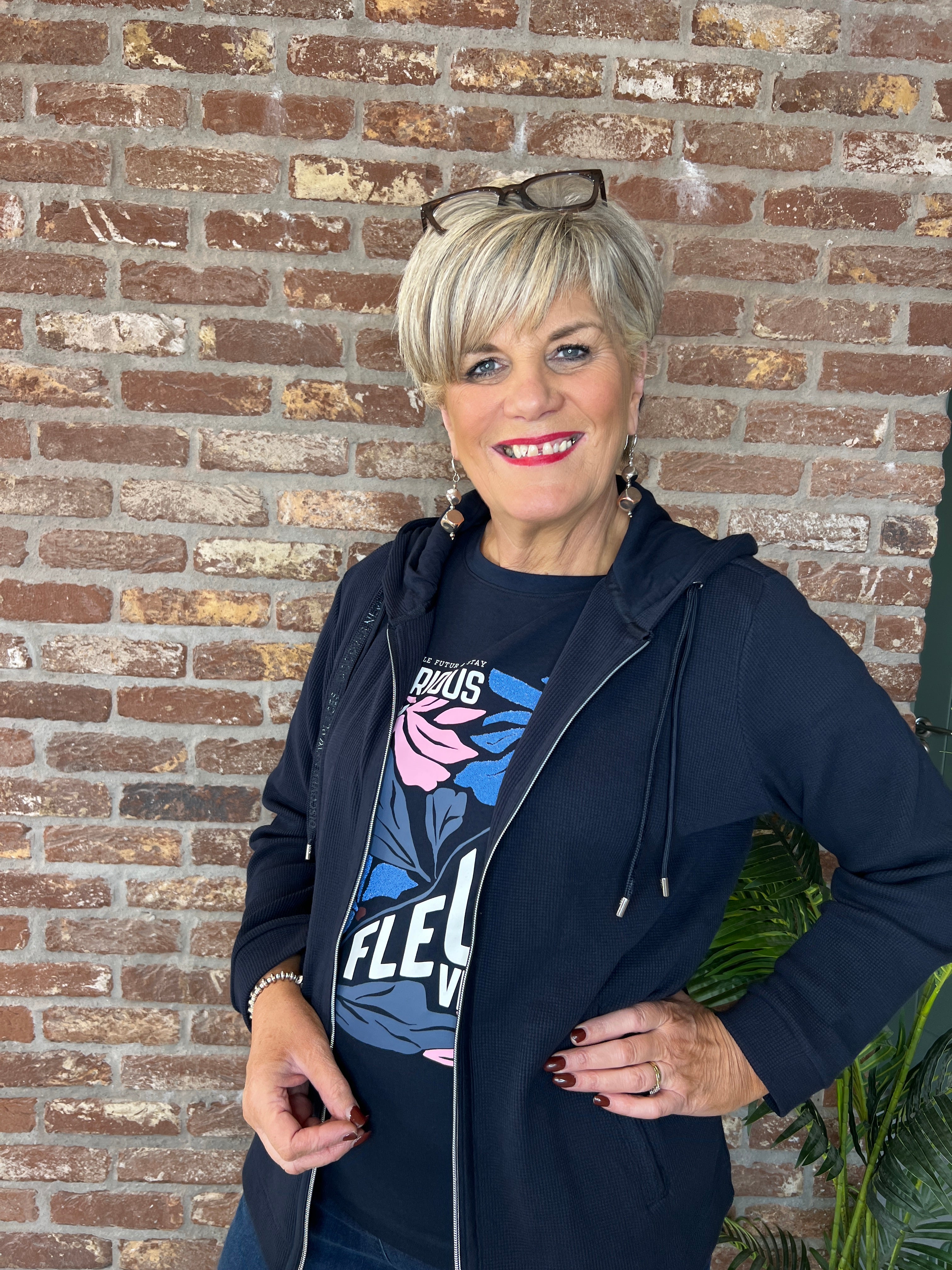 Cecil Ribbed Hooded Jacket In Navy