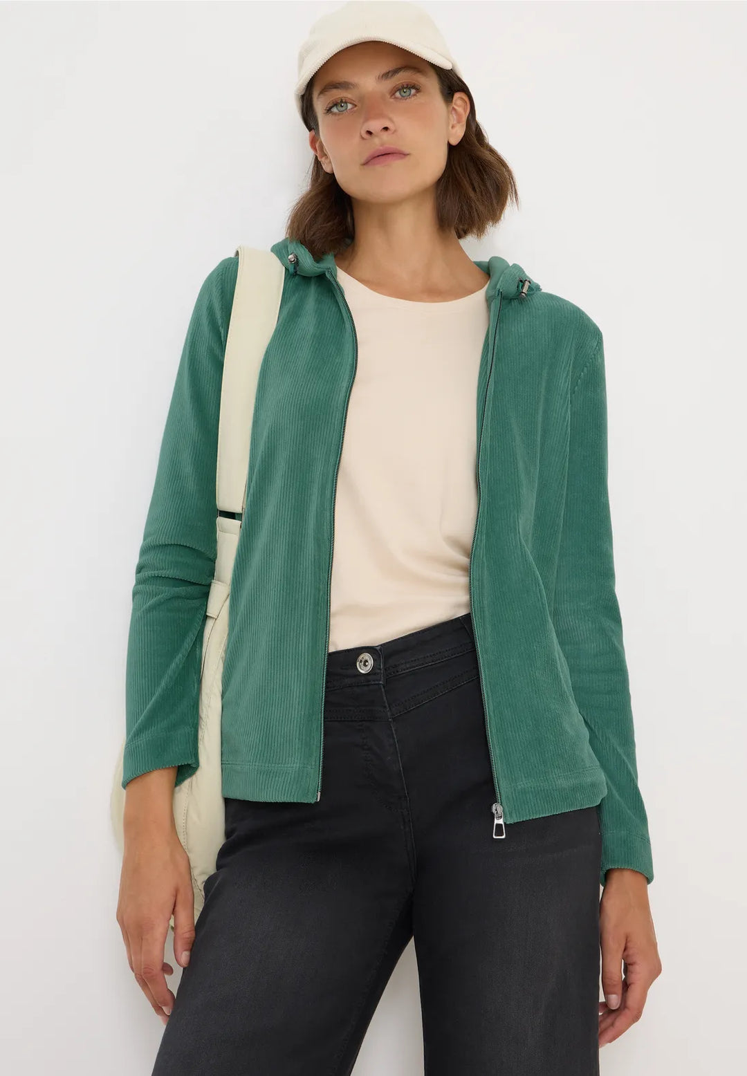 Cecil Cord Hooded Jacket In Jewel Green