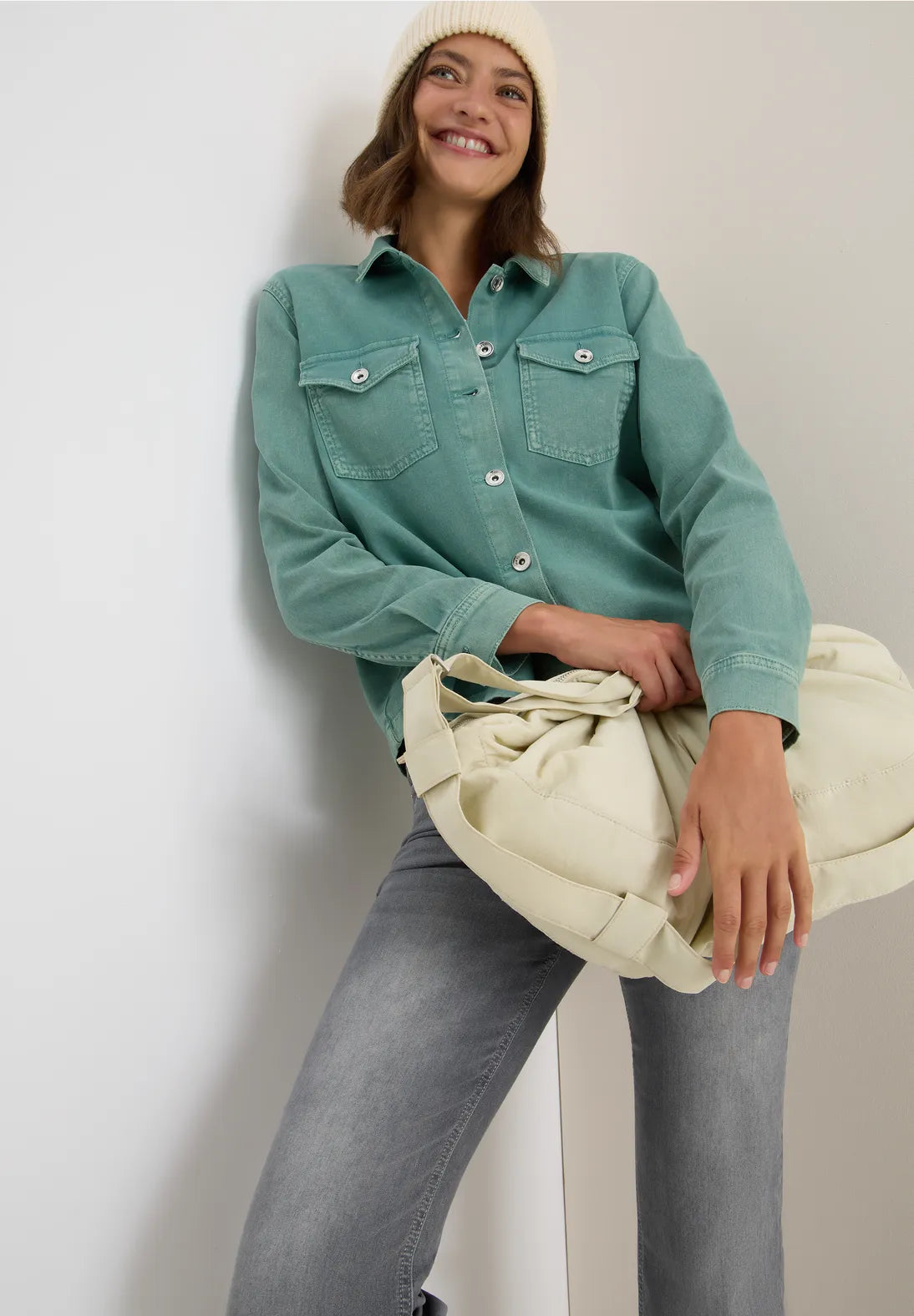 Cecil Coloured Denim Over shirt In Jewel Green
