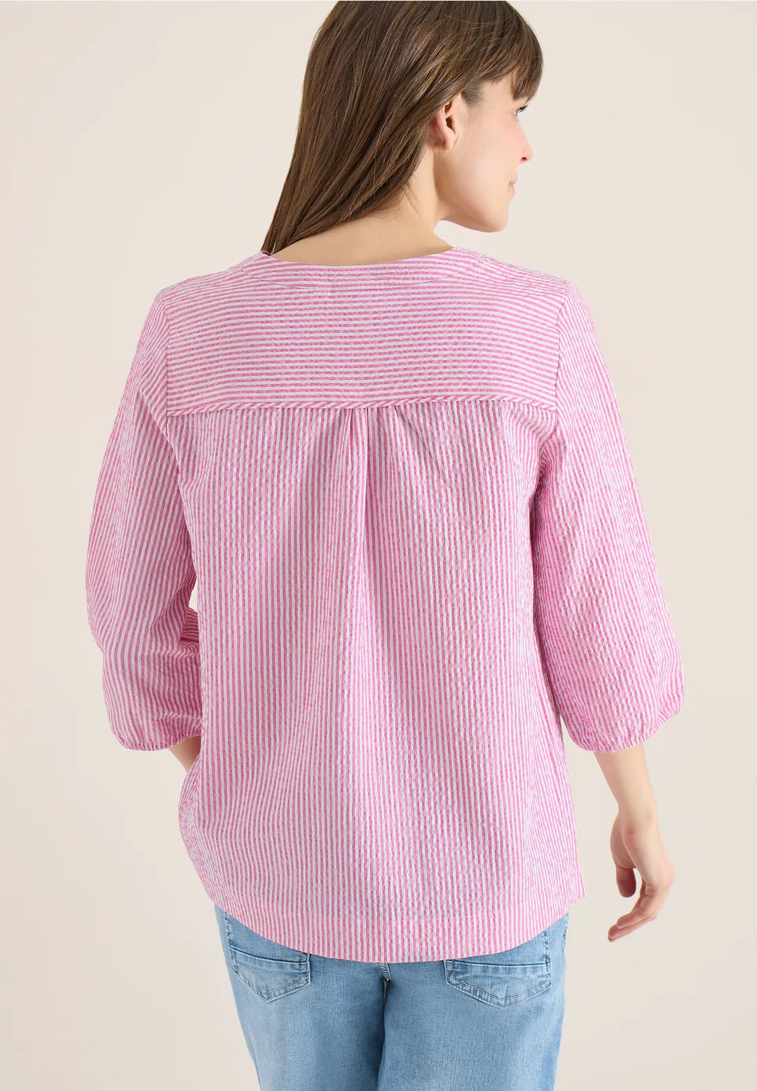 Cecil seersucker Striped Blouse In beetroot pink