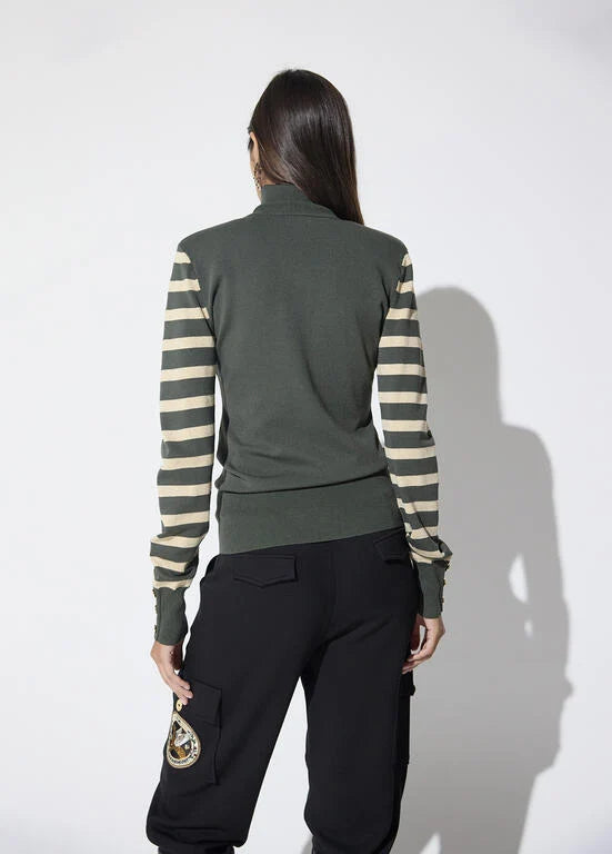 Military style striped jumper in khaki