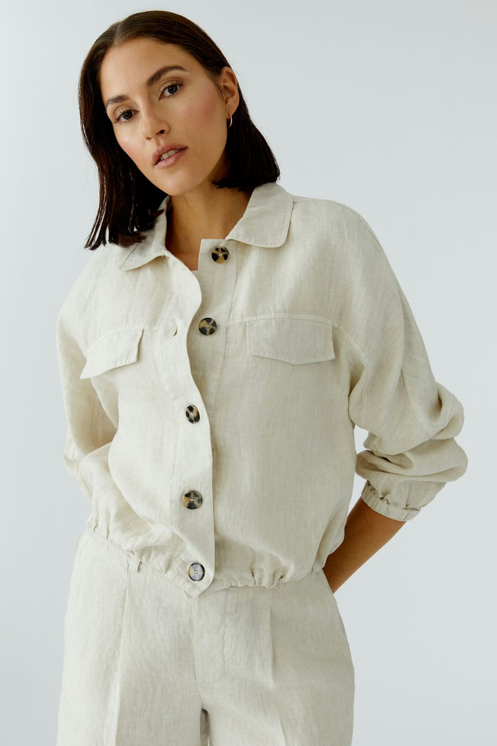 Oui Pure Linen Jacket In Biscuit