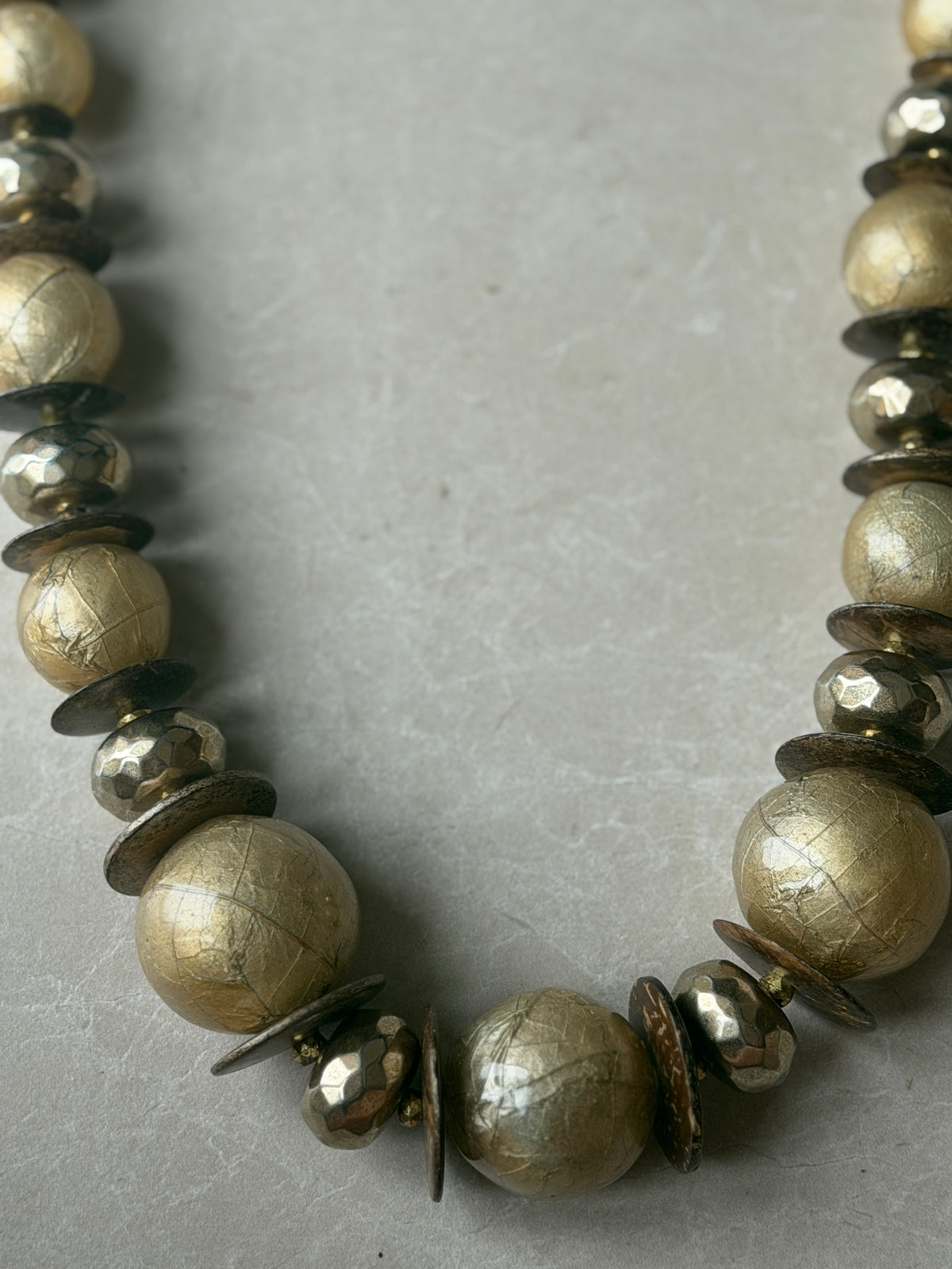 Chunky ball & disk necklace in gold & bronze