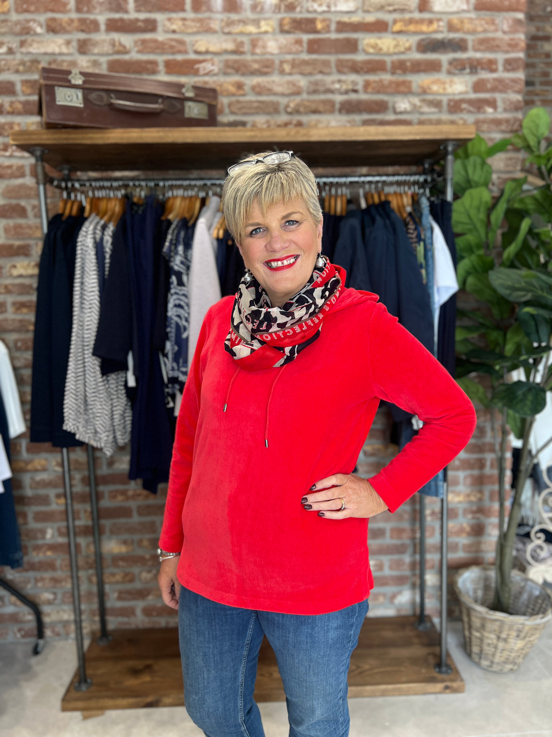 Cecil Cord Hoodie In Fiery Red