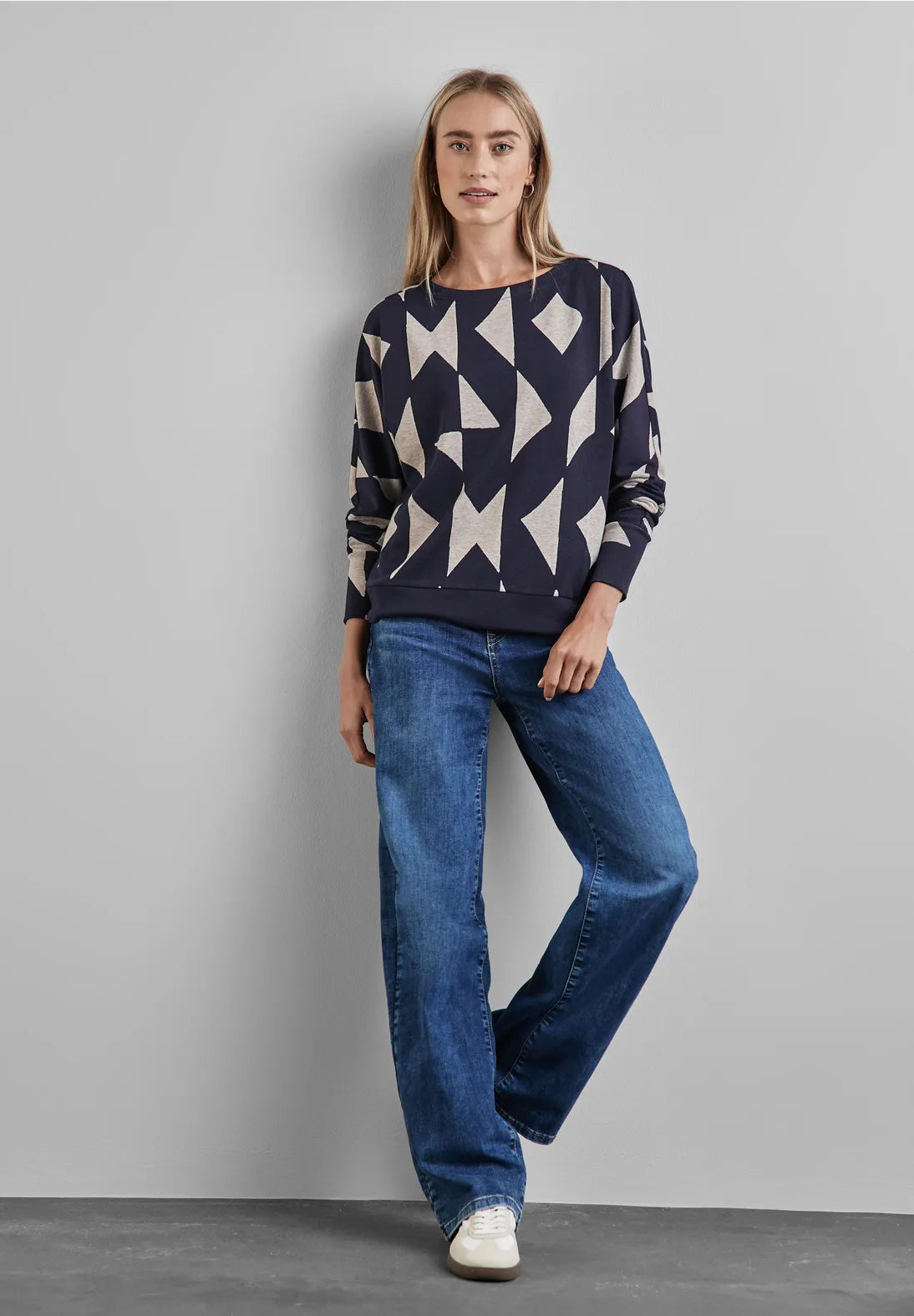 Street One Jacquard Top In Navy Multi