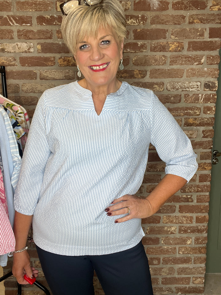 Cecil seersucker Striped Blouse In blouse blue