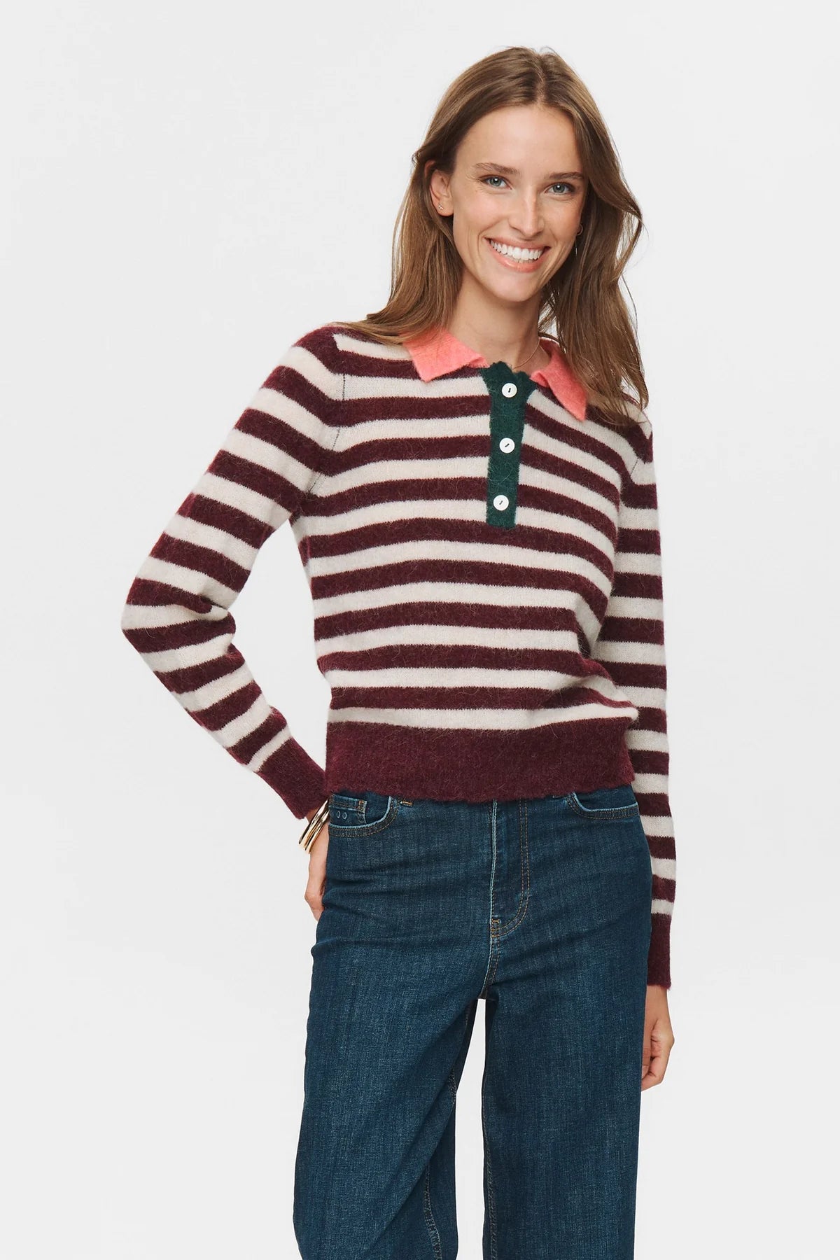 Nümph Niciara Striped Pullover In Wine