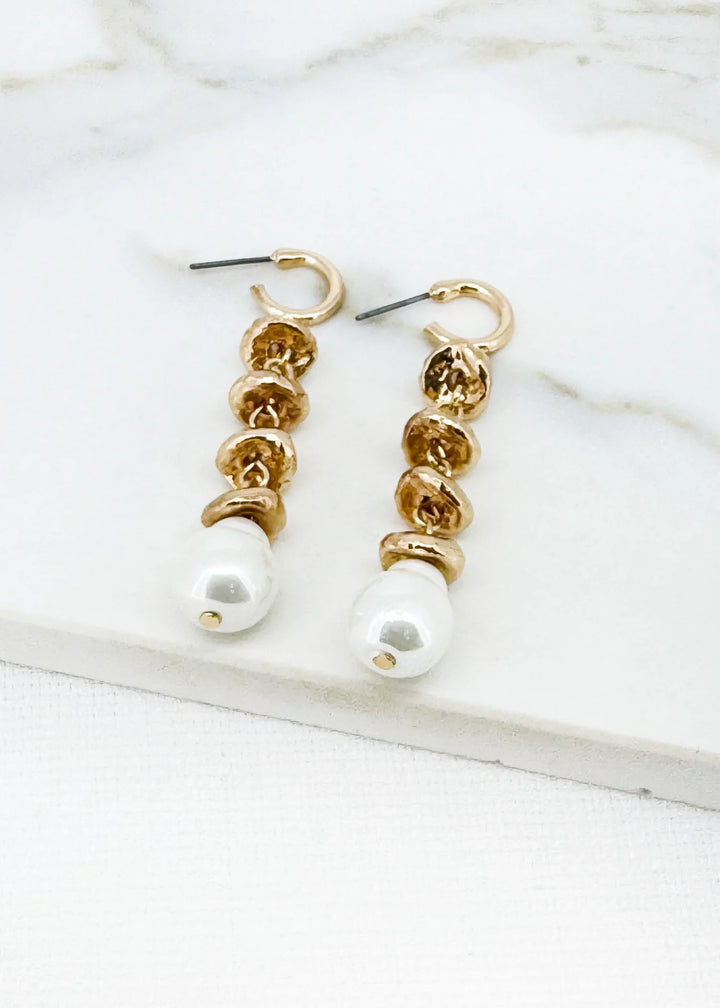 Envy Nugget & Pearl Dropper Earrings In gold