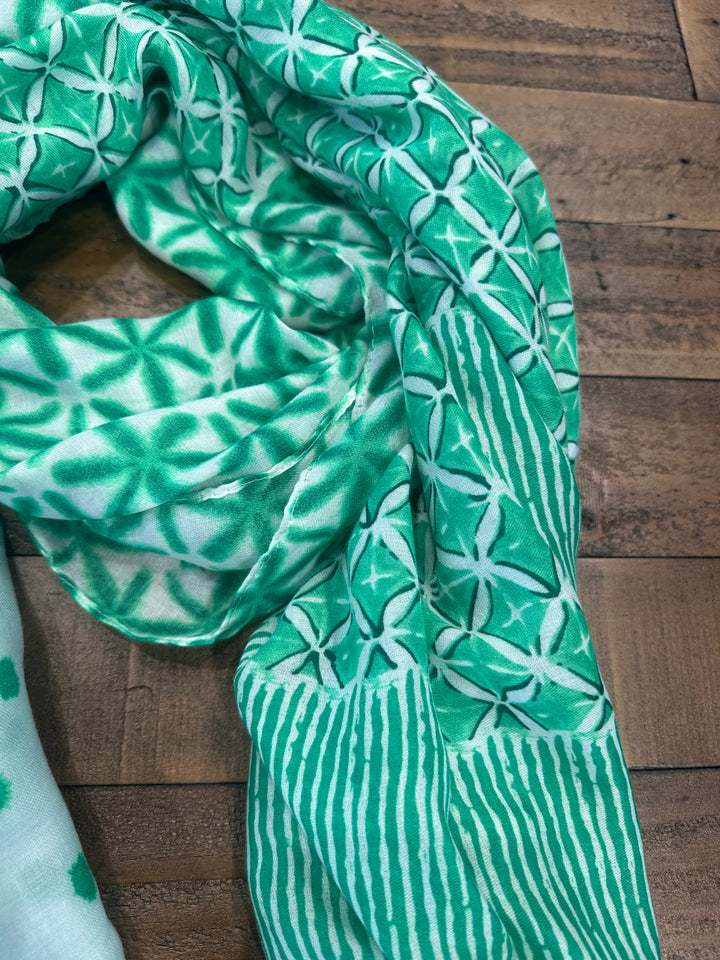 Polly Spots & Stripes Scarf In Green
