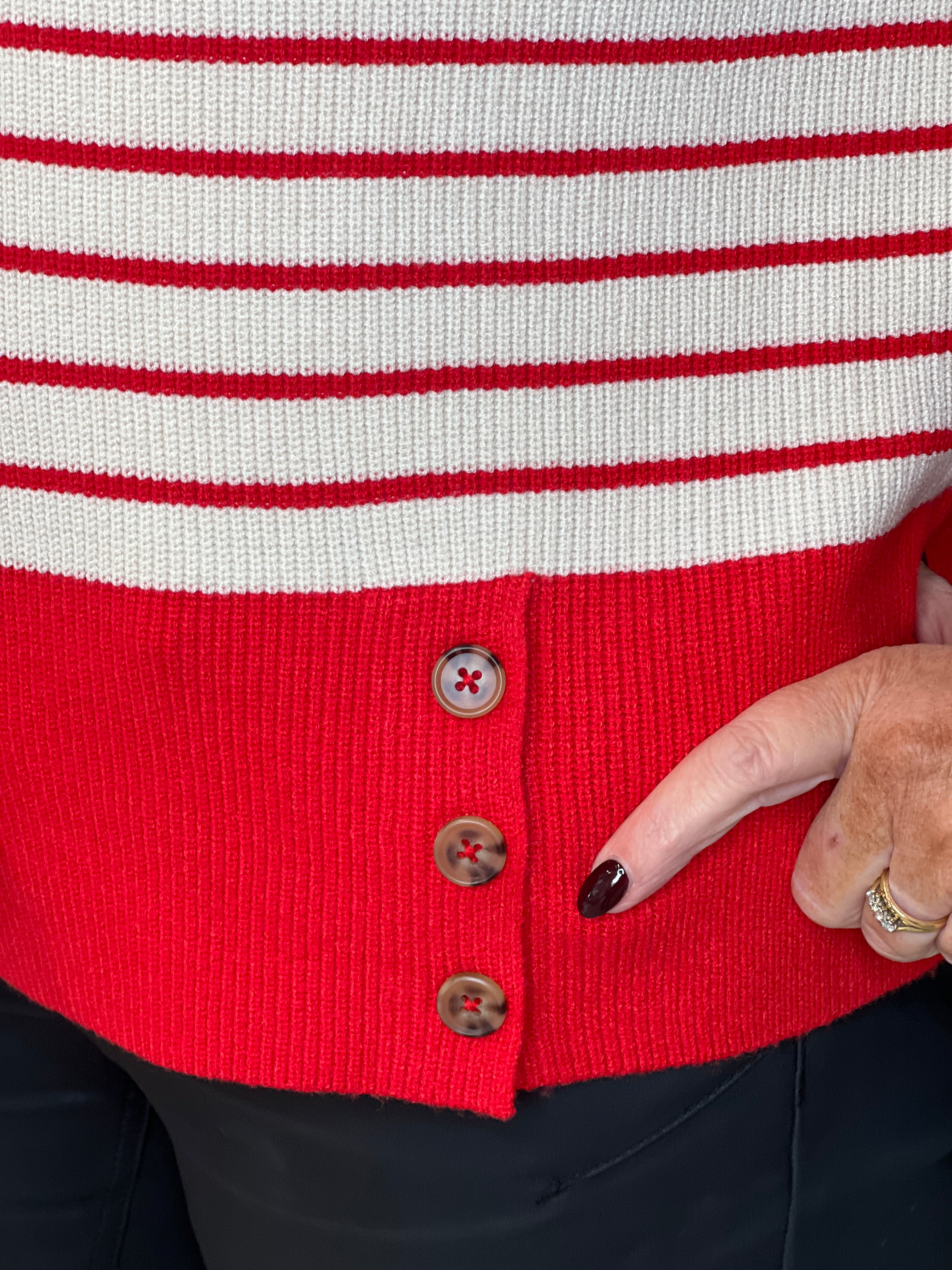 Oui Striped Pullover In White & Red