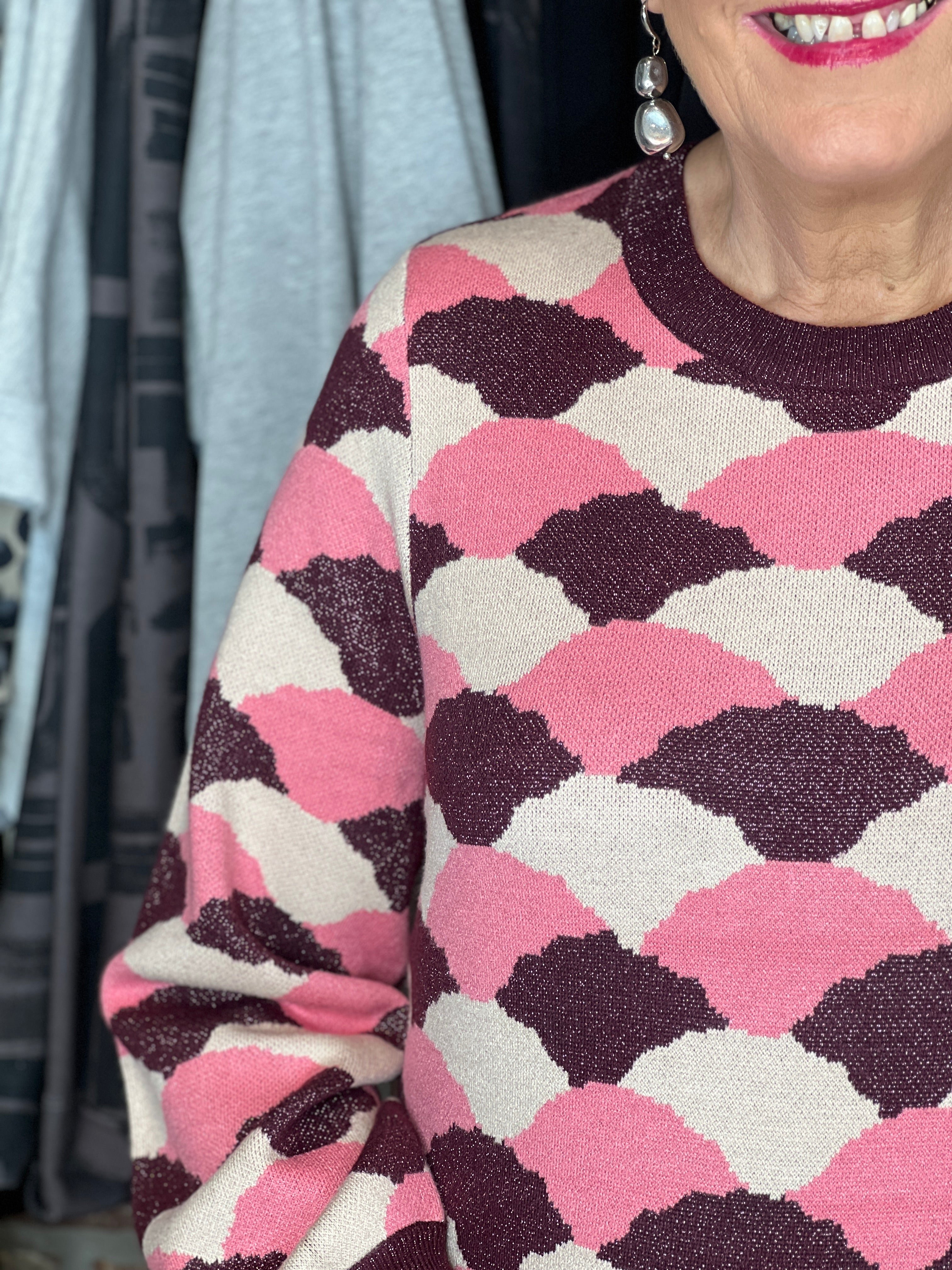 Nümph Nulila Patterned Pullover In Pink Lemonade