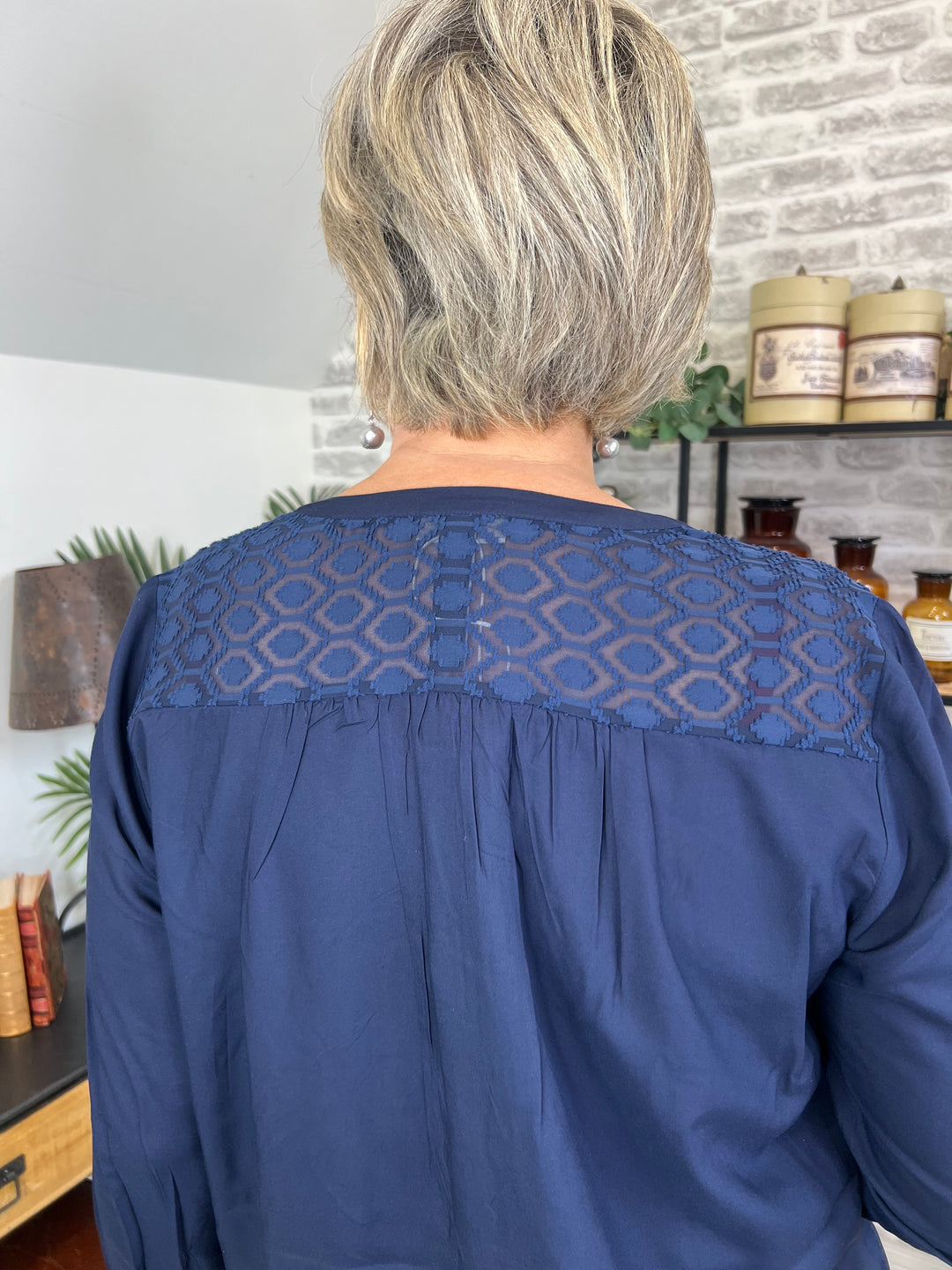 Street One Bamika Blouse With Lace Insert In Deep Blue