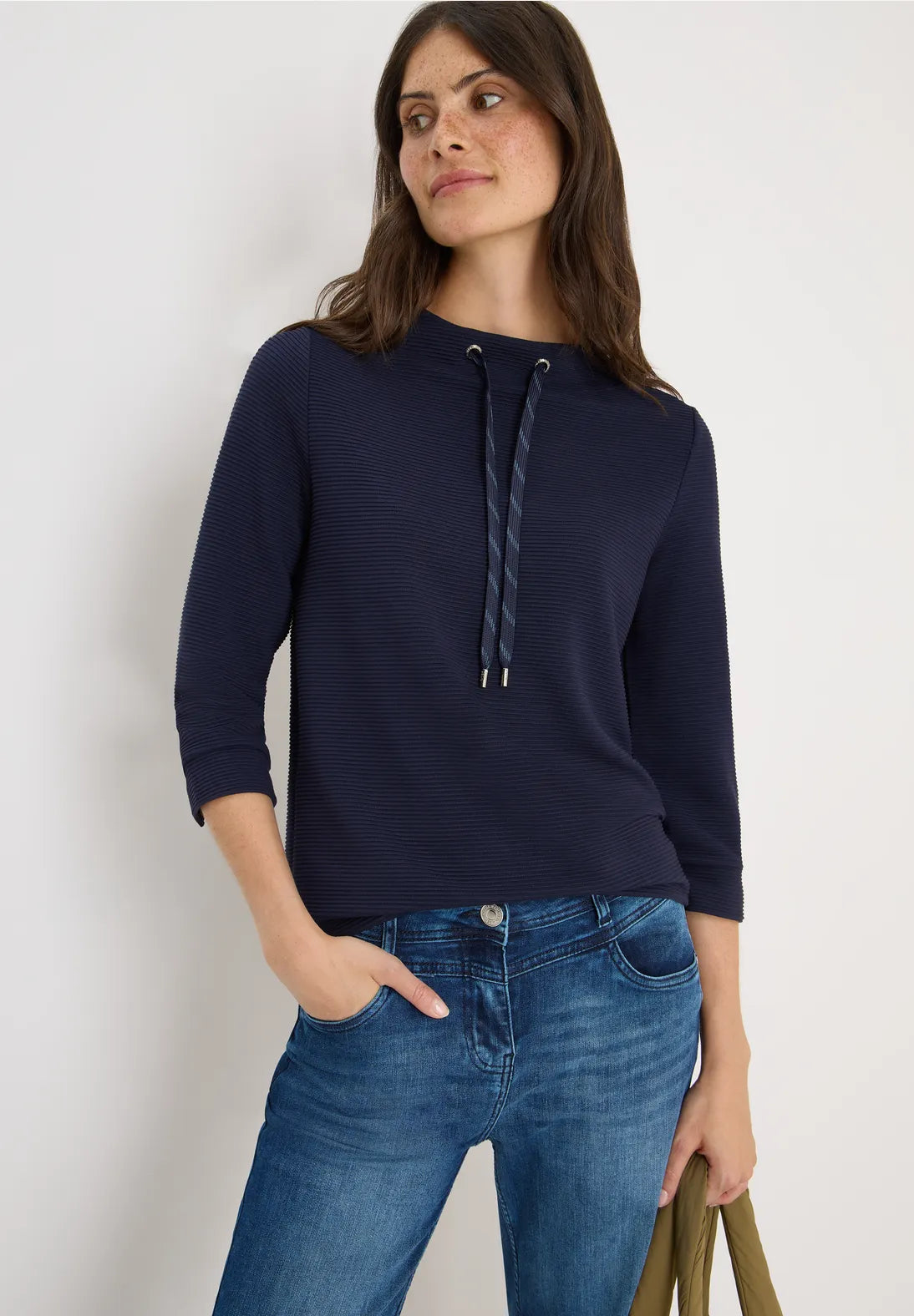 Cecil Ribbed Funnel Neck sweatshirt In Urban Dark Blue